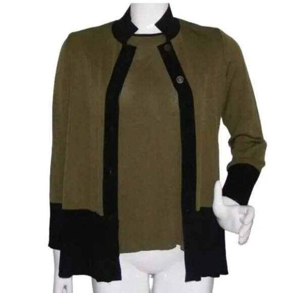 2pc EXCLUSIVELY MISOOK Sweater Set, XS, Green/Black, Acrylic, Top & Cardigan - Picture 1 of 15